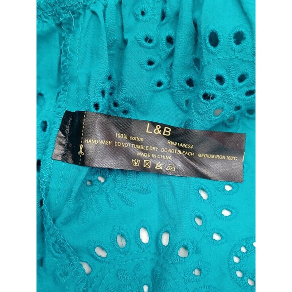 Lucky Brand Womens Turquoise Eyelet Ruffles Sleeveless Top Blouse XL NWT - Picture 11 of 11